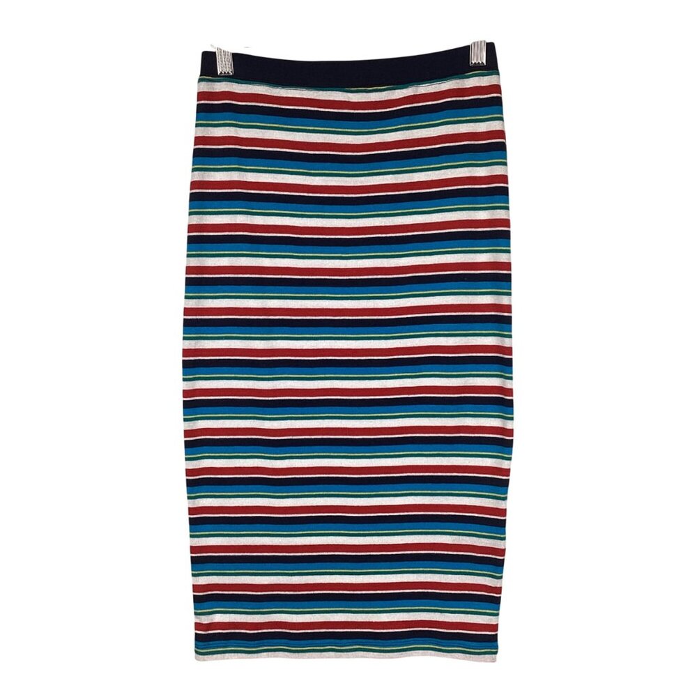 Obey Womens Pencil Skirt SIze‎ XS Xsmall Striped Blue Red Stretch Cotton